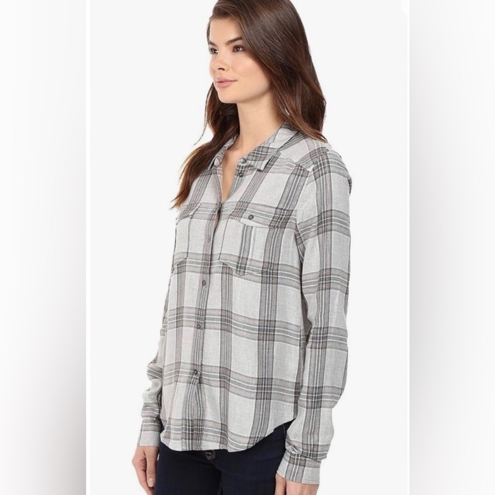PAIGE Gray Plaid Buttonless Shirt Blouse Size M